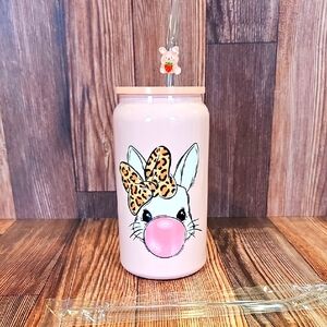 Cute Pink Bunny Insulated Tumbler with Bunny  Straw